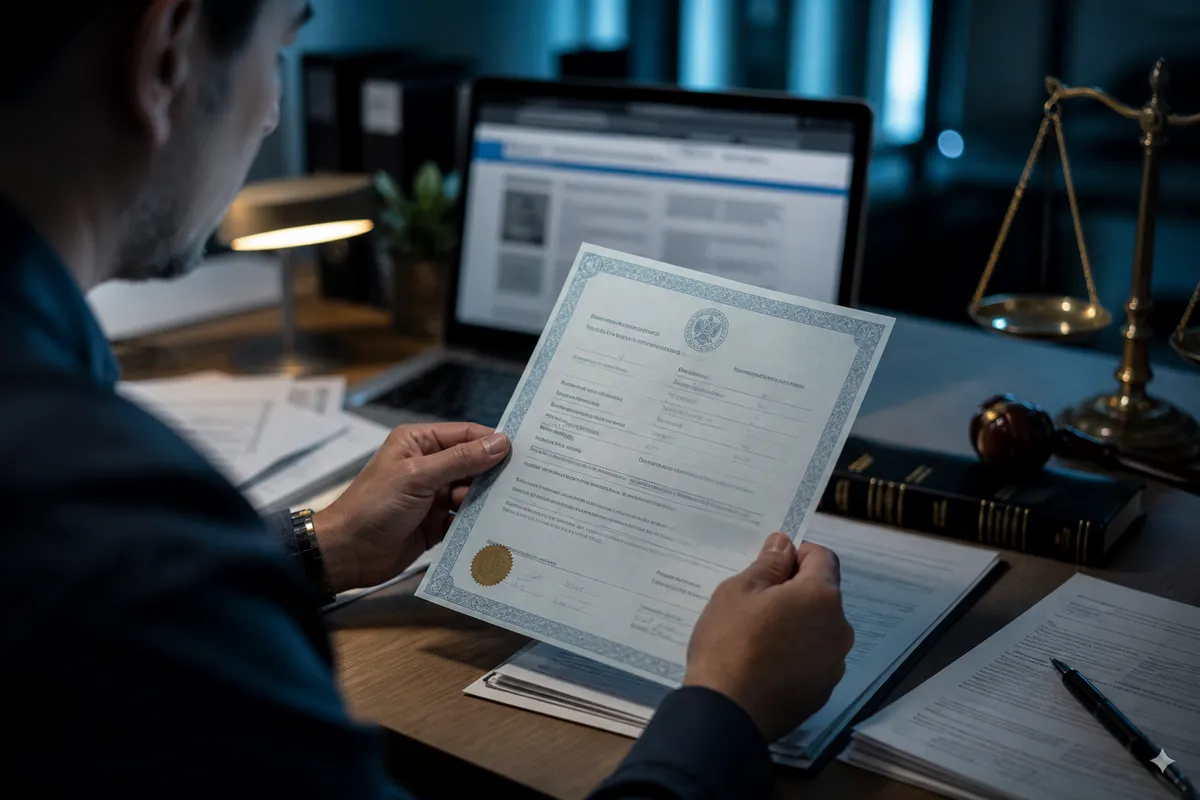 A person examining a birth certificate to understand legal risks and alternatives.