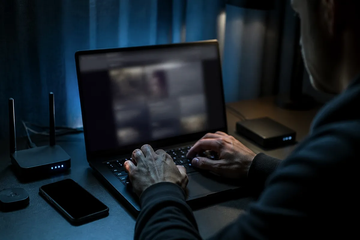 A person accessing a Tor onion site, illustrating the hidden world of the darknet.