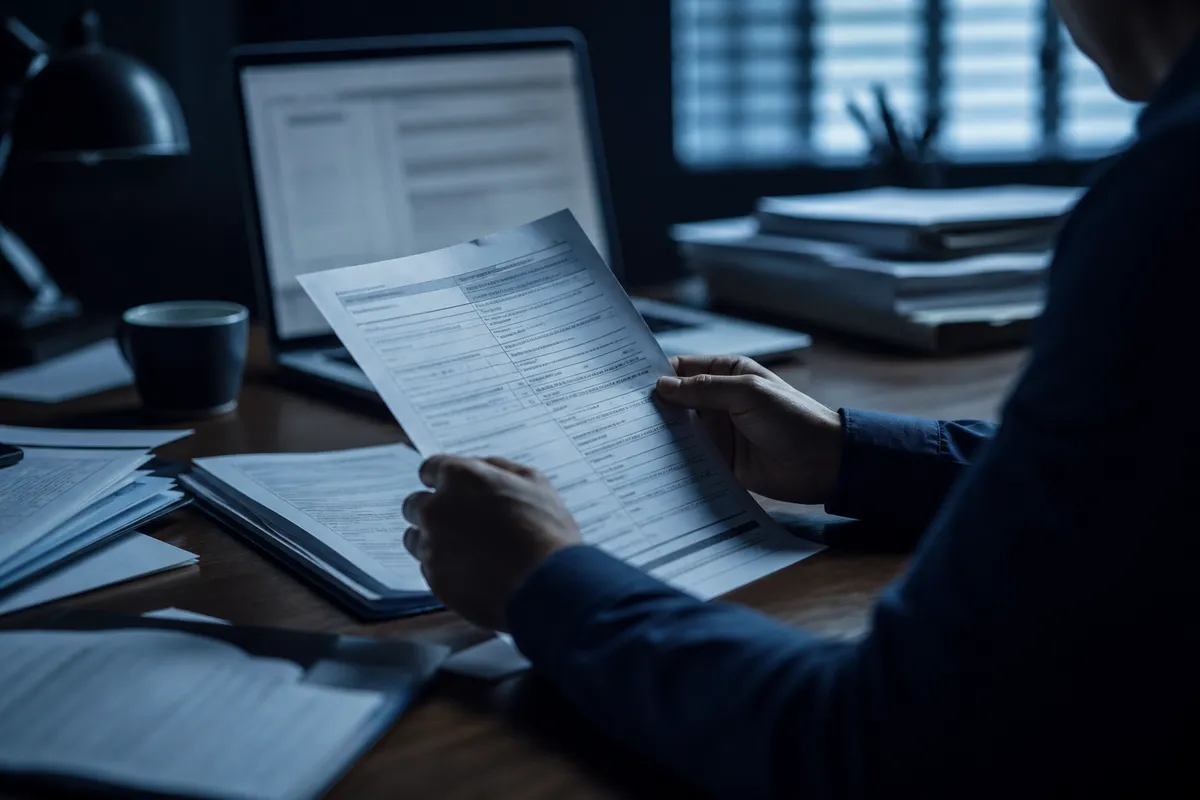A person reviewing a Social Security card application form amidst legal papers, highlighting the risks of fake card creators.